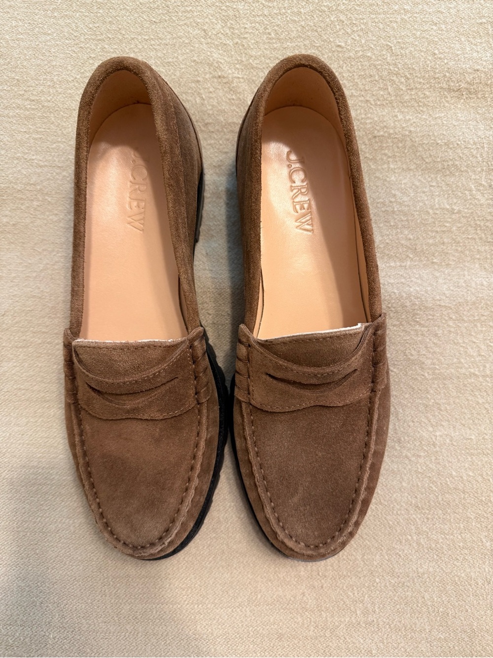J. Crew Women’s Brown Suede Penny Loafers with lug sole - Picture 2 of 4